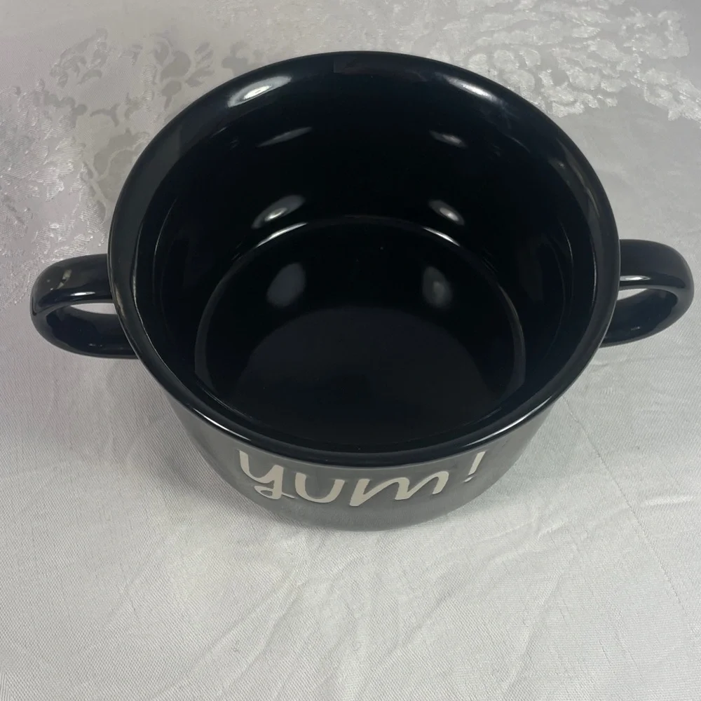 YUM! Black Ceramic Soup Bowl with Handles 7 1/2” L X 3” H NWOT - Picture 6 of 6